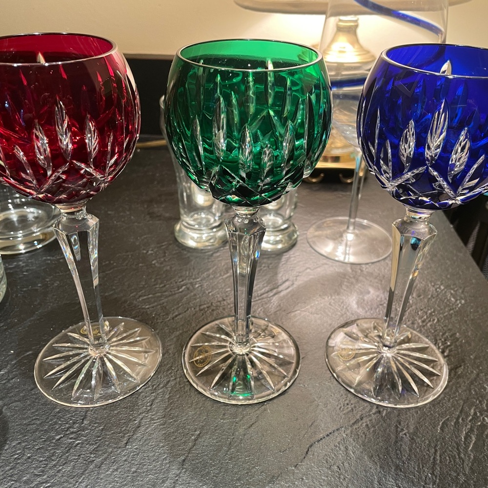 Three Ajka cut crystal wine glasses